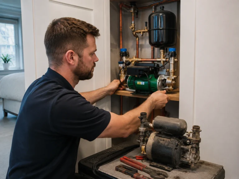 Shower pump replacement Dublin service with new high-performance water pressure pump
