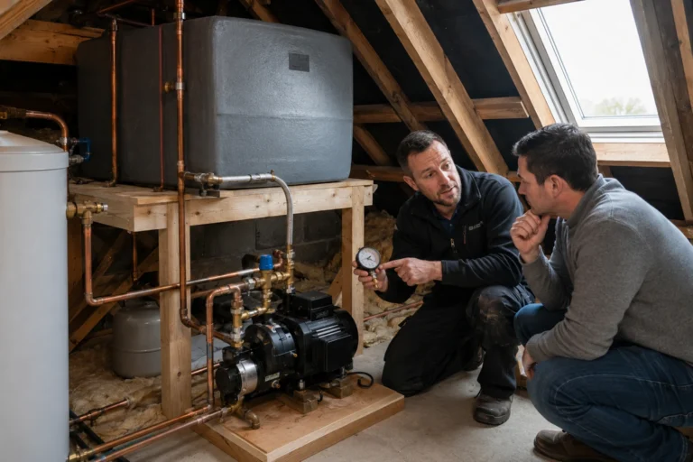 Positive head and negative head shower pump installation in a Dublin home
